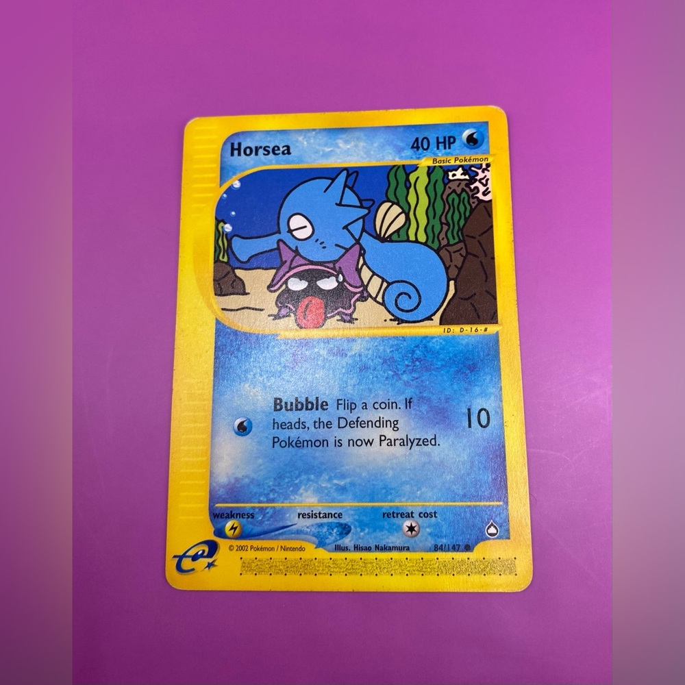 POKÉMON AQUAPOLIS HORSEA CARD; 84/147; First Edition; Perfect Condition.